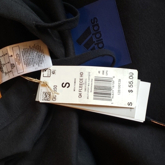 Adidas Essentials Fleece Hoodie Black & Victory Blue - Size S - Picture 7 of 10